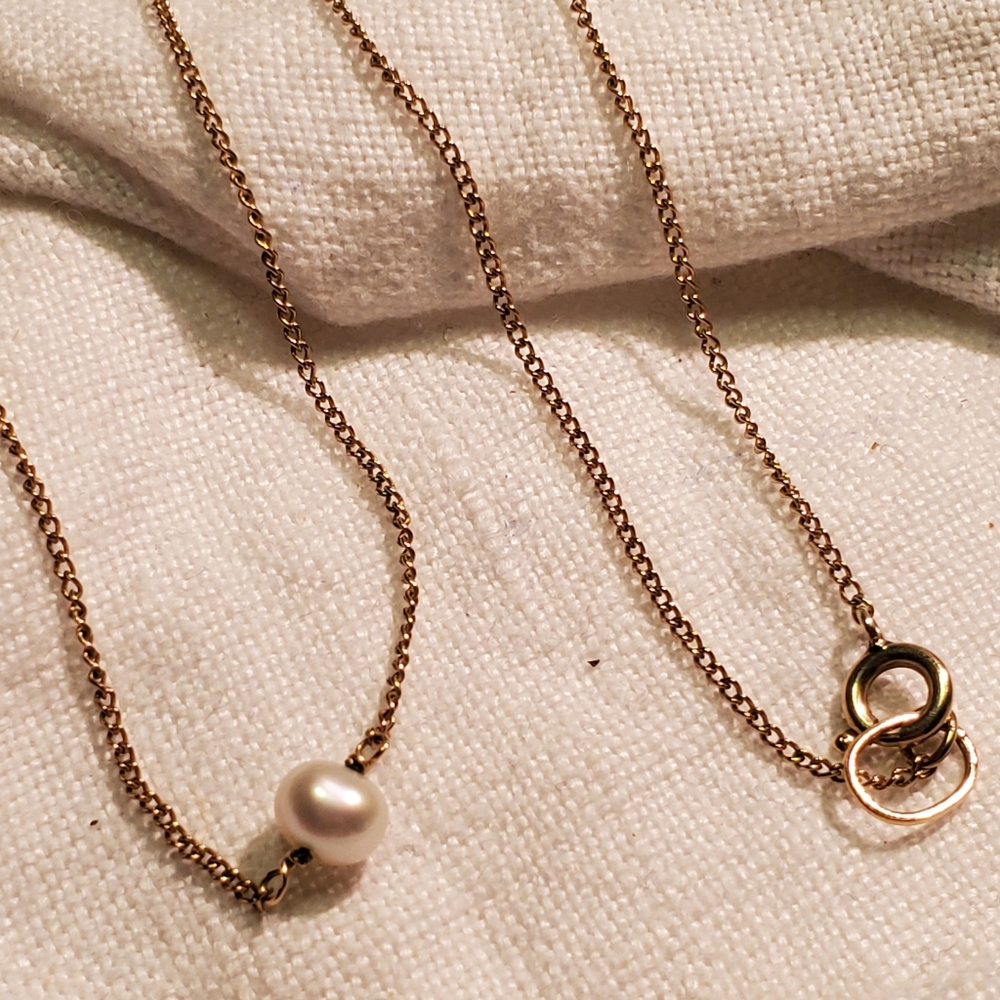 Dainty 15 inch Gold Filled 1/20 14K White Pearl Station Necklace